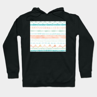 Orange Peach Green Aqua Blue Hand Drawn watercolor geometric Pattern Hoodie